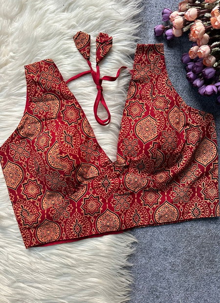 Tew 0018 Ajrakh Cotton Printed Blouse Wholesale Market In Surat With Price